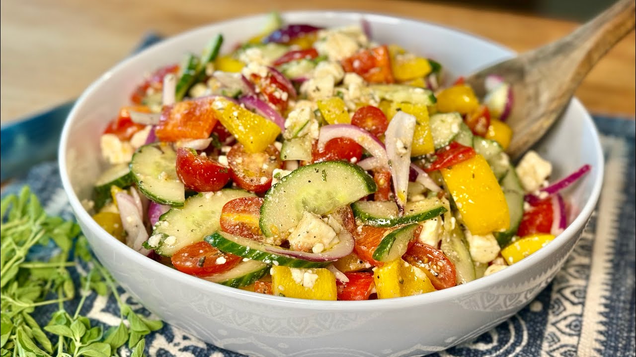 Cucumber Tomato Feta Salad Recipe - Traditional Greek Village Salad