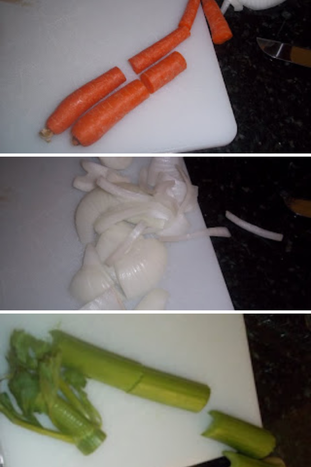 Roughly chop the carrots, onion, and celery