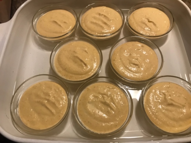Divide custard among 8 ramekins placed in a roasting pan