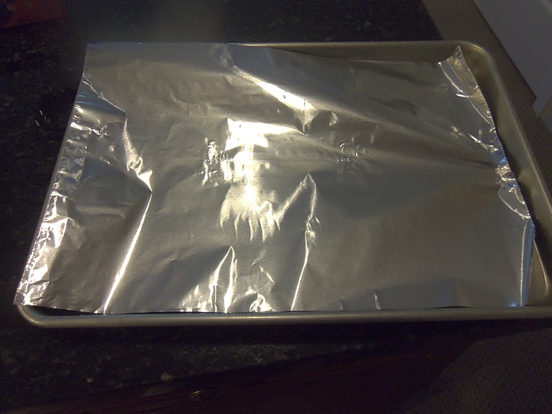 Measure aluminum foil to fit each of the 3 cookie sheets
