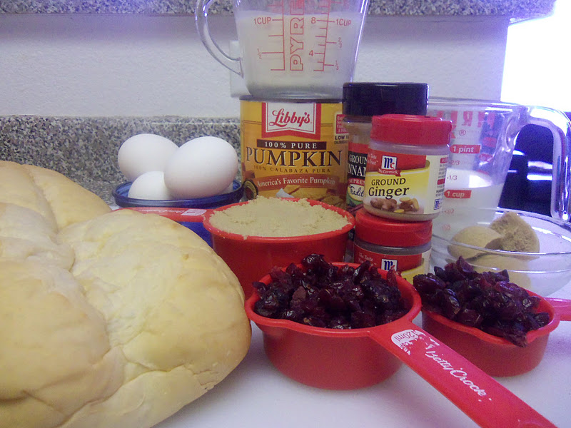Pumpkin and Cranberry Bread Pudding Ingredients