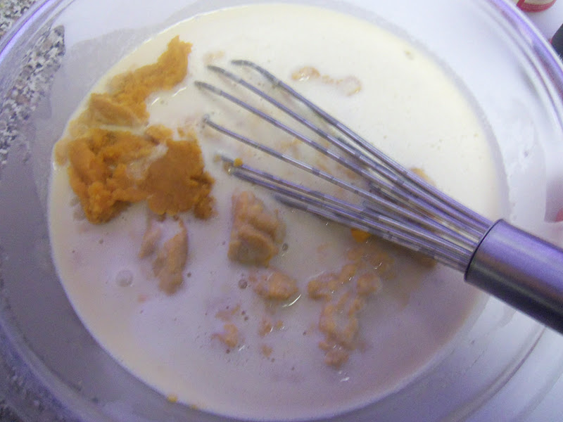 Whisk in the milk, cream, and pumpkin
