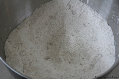 Stir the flour, baking soda, salt, cinnamon, nutmeg, sugar, and brown sugar together in a bowl