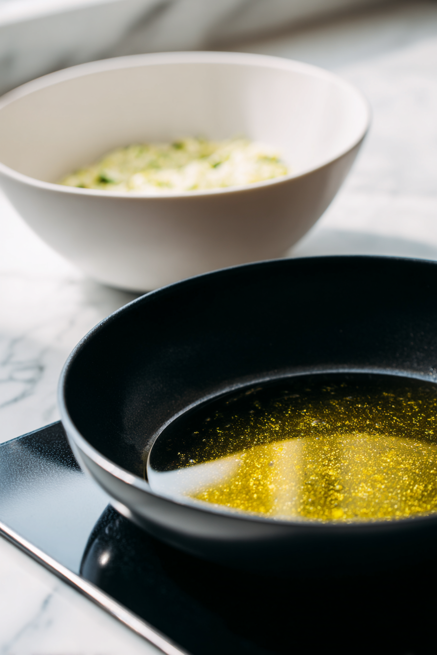 Heat a thin layer of olive oil in a non-stick skillet or frying pan over medium heat.
