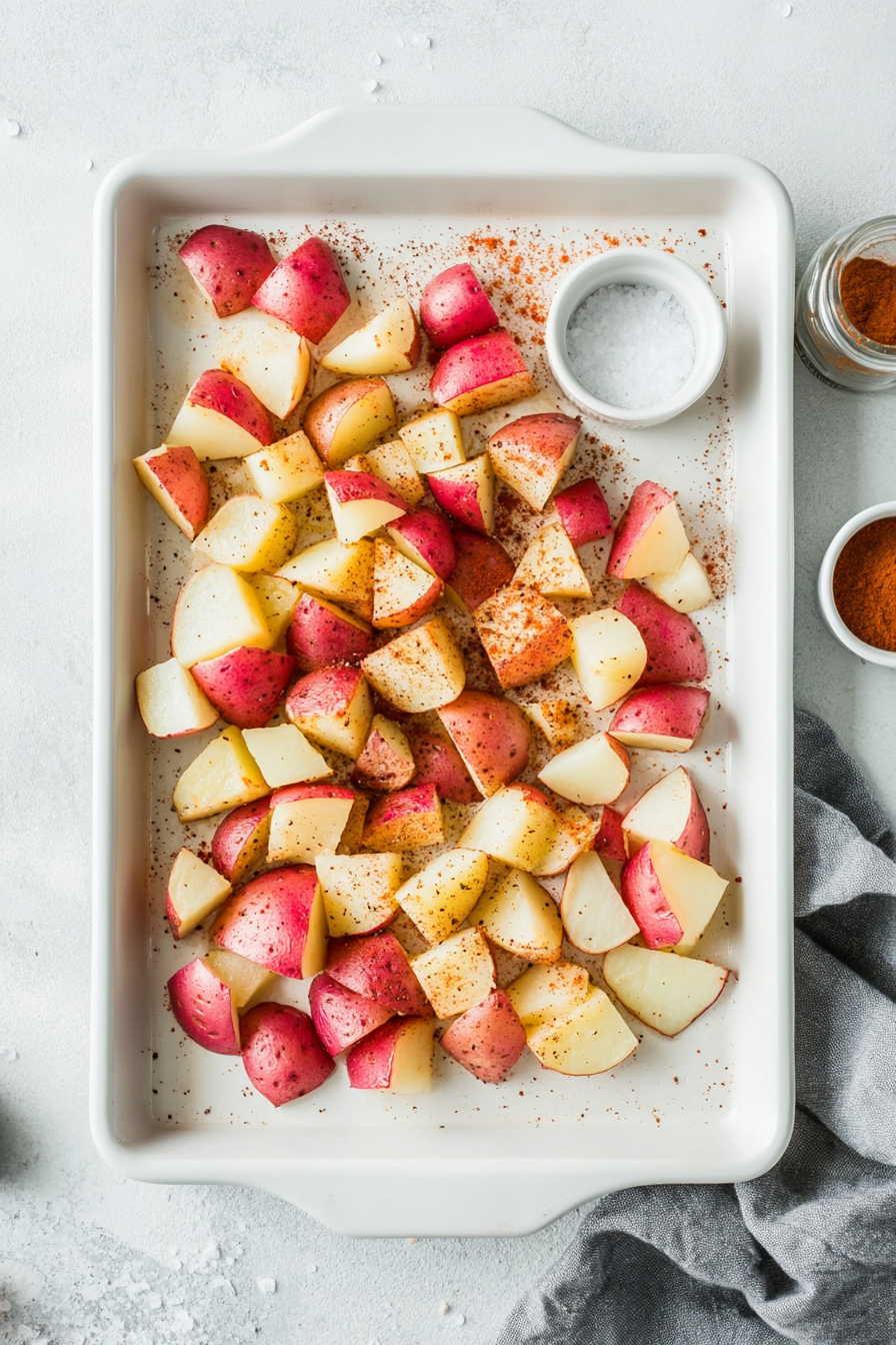 The potatoes are carefully tossed after 15 minutes of baking, ensuring they cook evenly on all sides. They are then returned to the oven to bake for another 15 minutes or until tender.