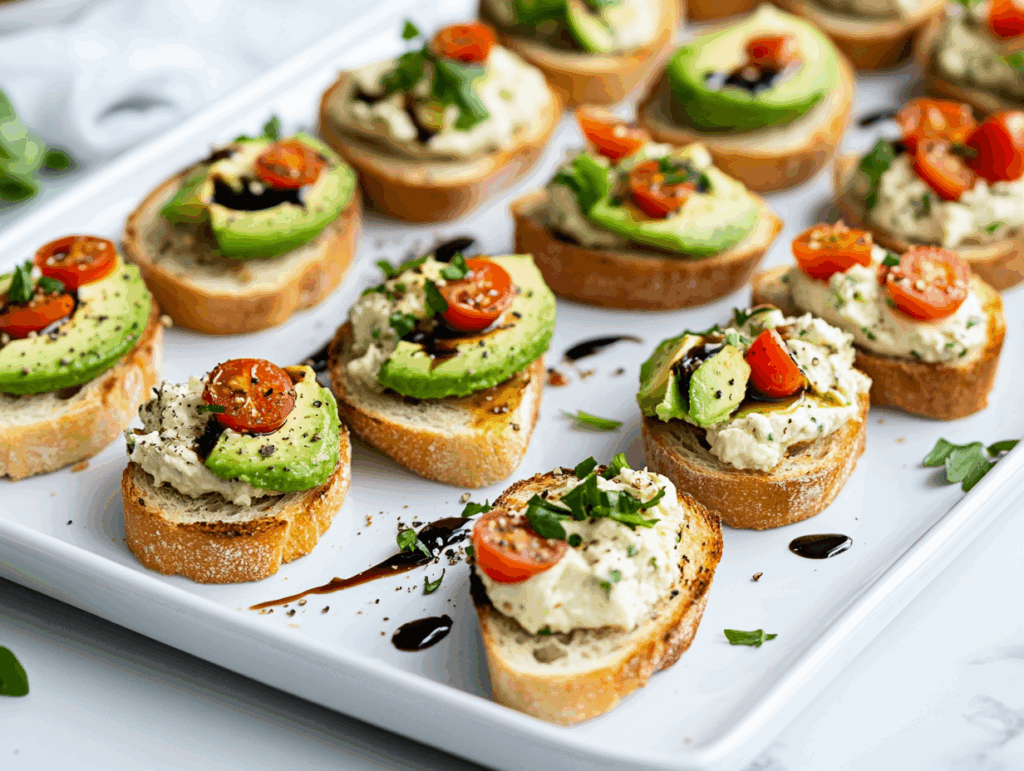 Canapés with Garlic Herb Cream Cheese and Avocado Recipe: Appetizing Delight!