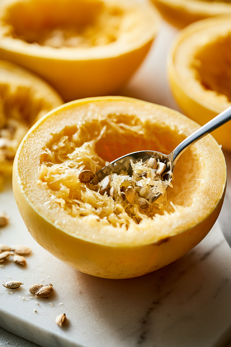 Scoop out the seeds using a spoon or melon baller