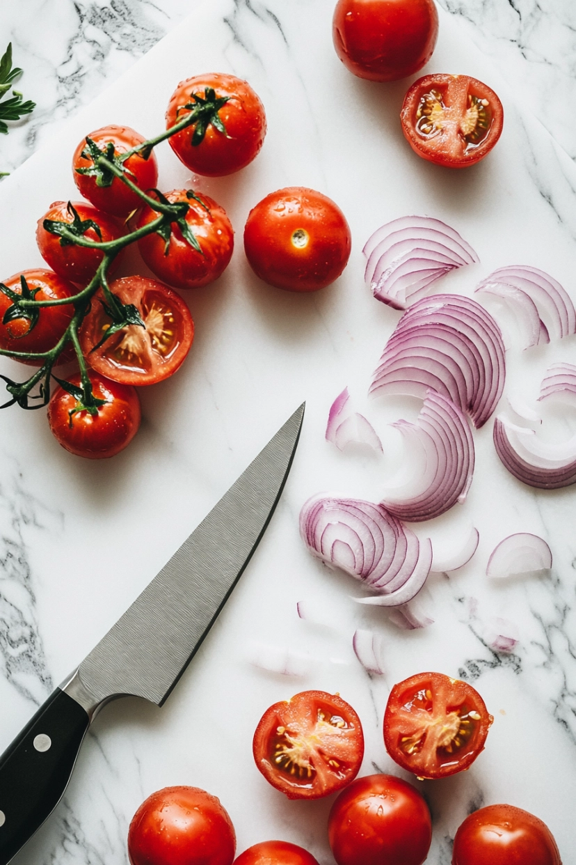 Cut the cherry tomatoes in half