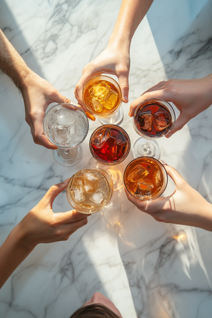 This image shows someone about to enjoy the Vegas Bomb Shot, savoring the explosive combination of flavors after the shot glass has been dropped into the Red Bull.