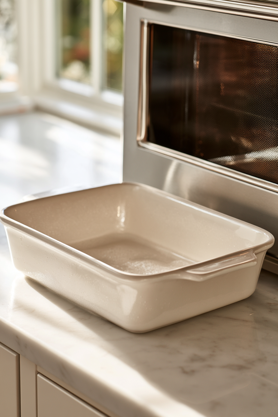 Heat your oven to 350°F. Grease the baking dish with cooking spray