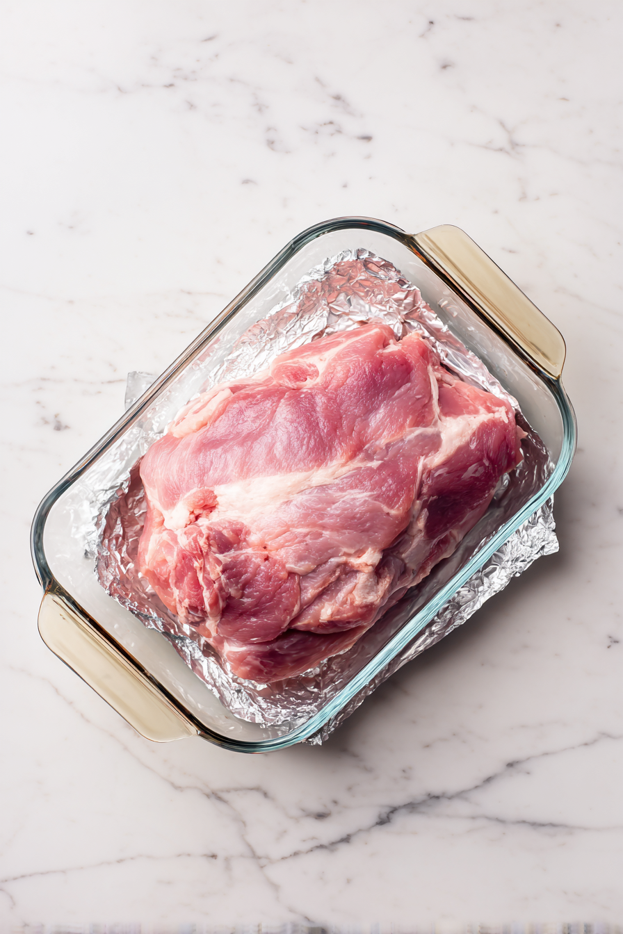 Poke holes all over the pork with a fork or knife. Put it in a pan and pour the garlic mixture over it (save some for later). Cover and put it in the fridge for 2-3 hours.