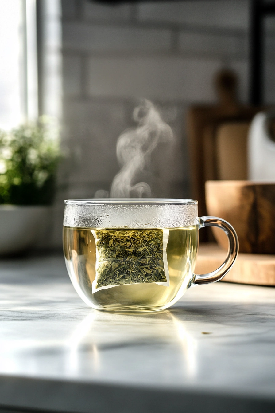 Pour hot water over the tea bags