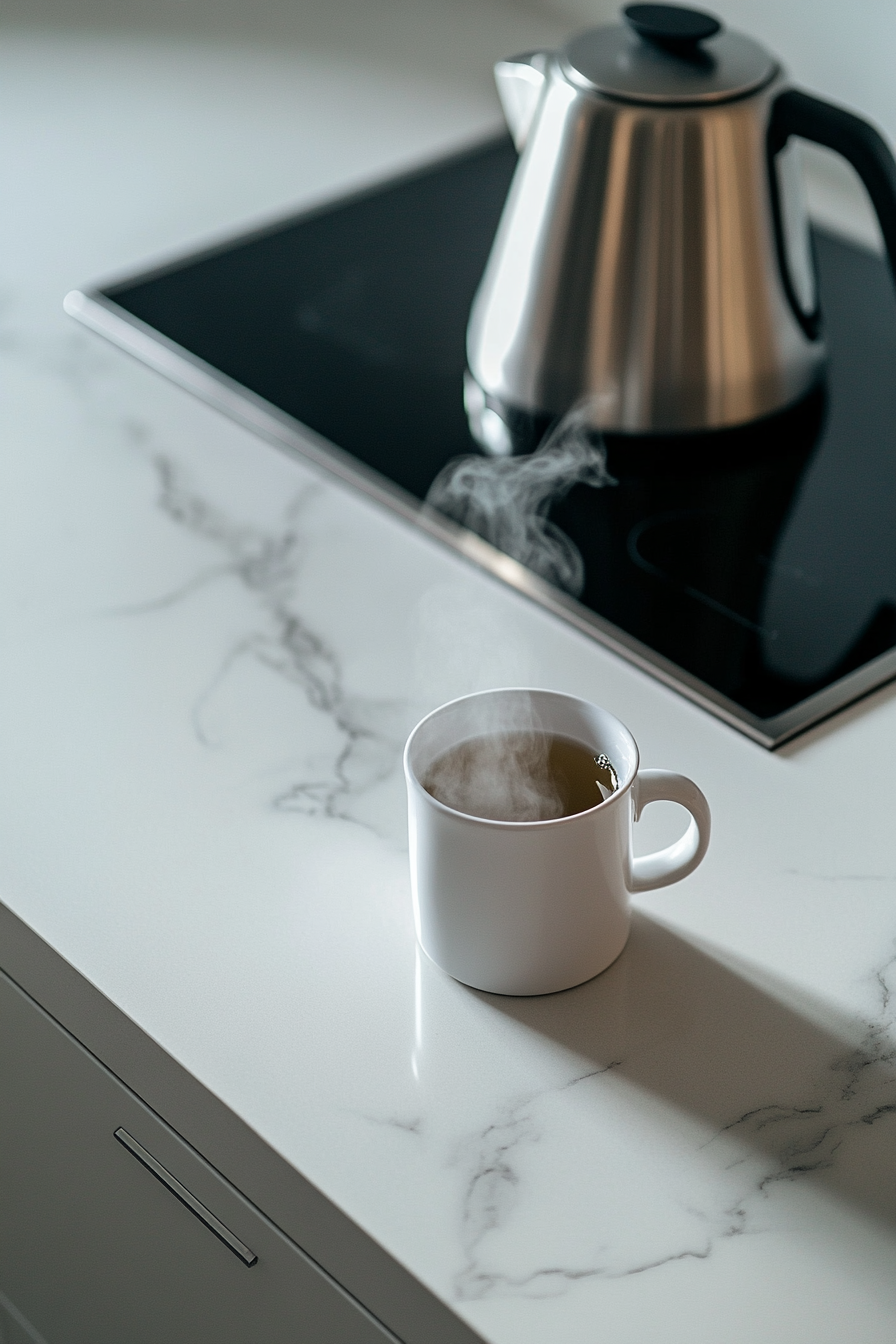 This image shows water boiling in a pot on the stove, reaching the ideal temperature to brew green tea and chamomile tea for the cortisol cocktail.