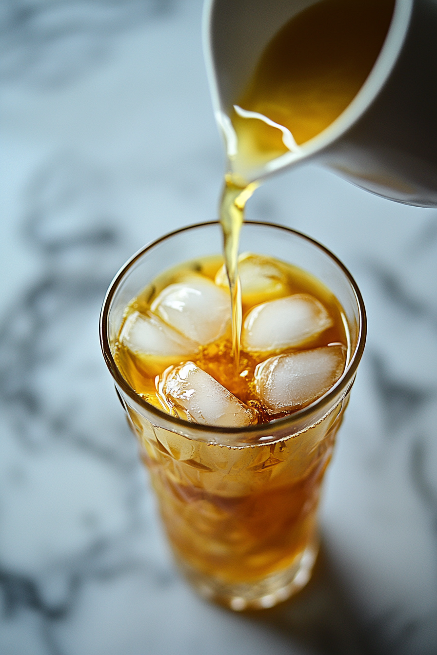 This image shows the cortisol cocktail served in a glass, garnished with a slice of lemon and ready to be enjoyed as a refreshing and calming drink