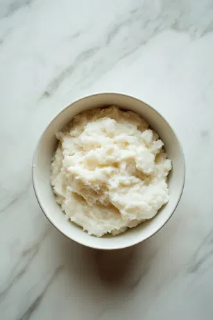 The bowl on the marble cooktop shows water being added gradually, one tablespoon at a time, to achieve a smooth, non-sticky dough, mixed until uniform.