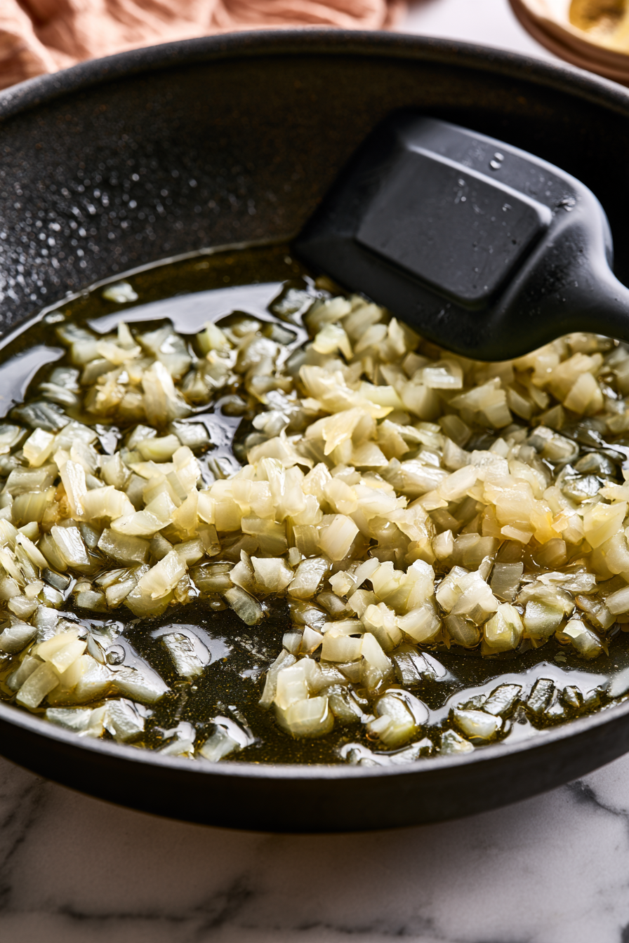 In a large skillet over medium-high heat, warm the avocado oil and add diced onion and, cook until softened, about 3 to 5 minutes