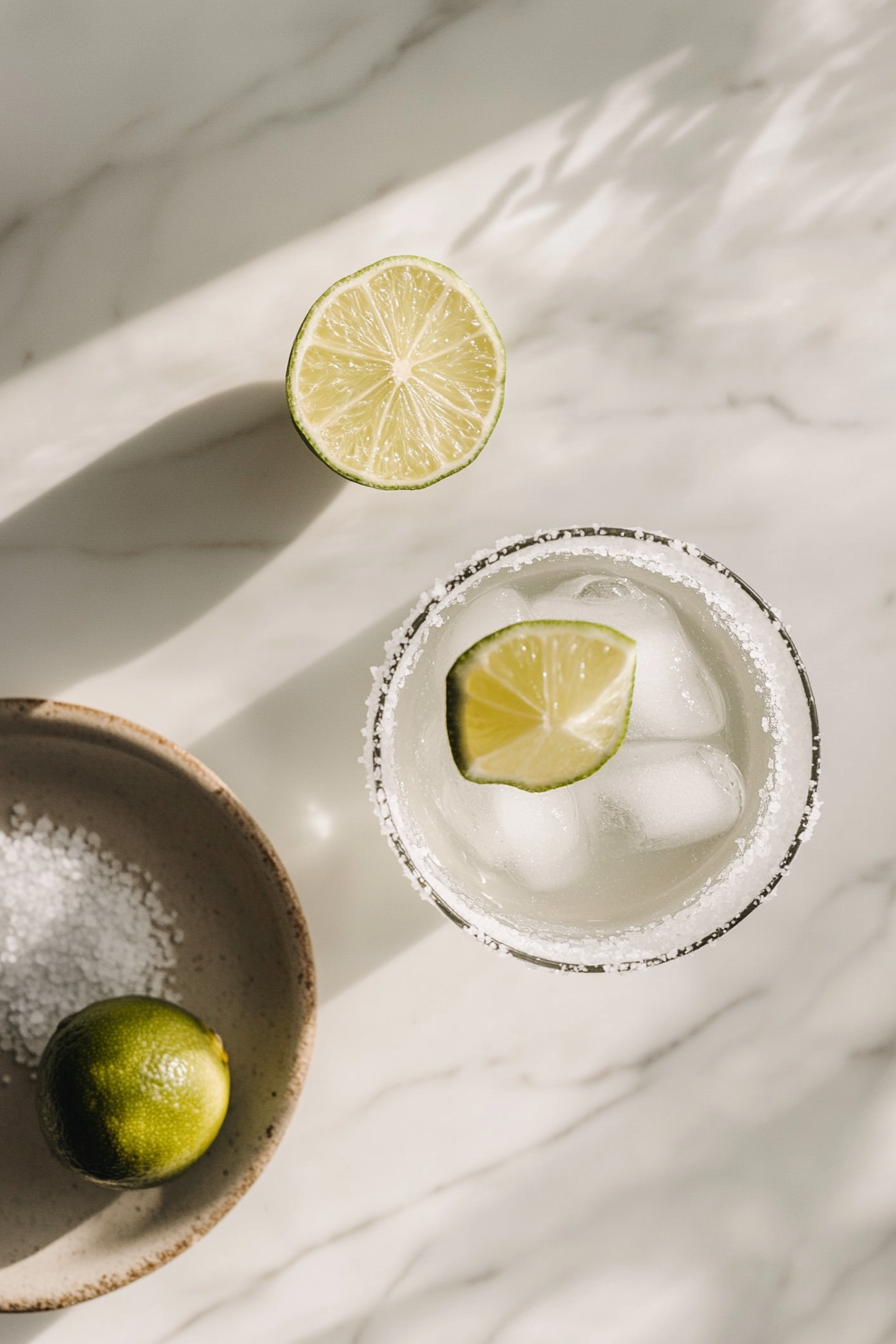 This image shows the cocktail shaker being shaken vigorously for 10-20 seconds, mixing the tequila, lime juice, and syrup thoroughly to create the margarita.