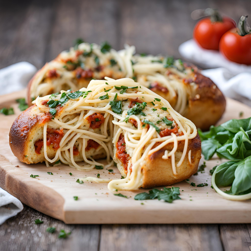 spaghetti stuffed garlic bread 