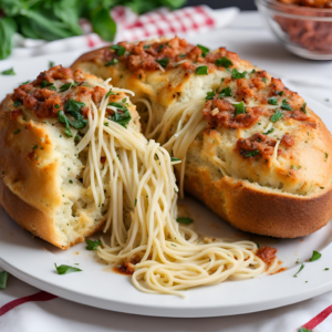 spaghetti stuffed garlic bread