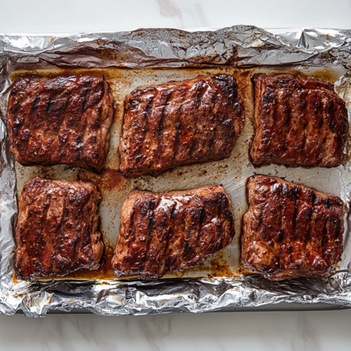 This image shows perfectly grilled black diamond steaks on a platter, glistening with a caramelized crust from the marinade and ready to be enjoyed after resting for optimal tenderness and flavor.