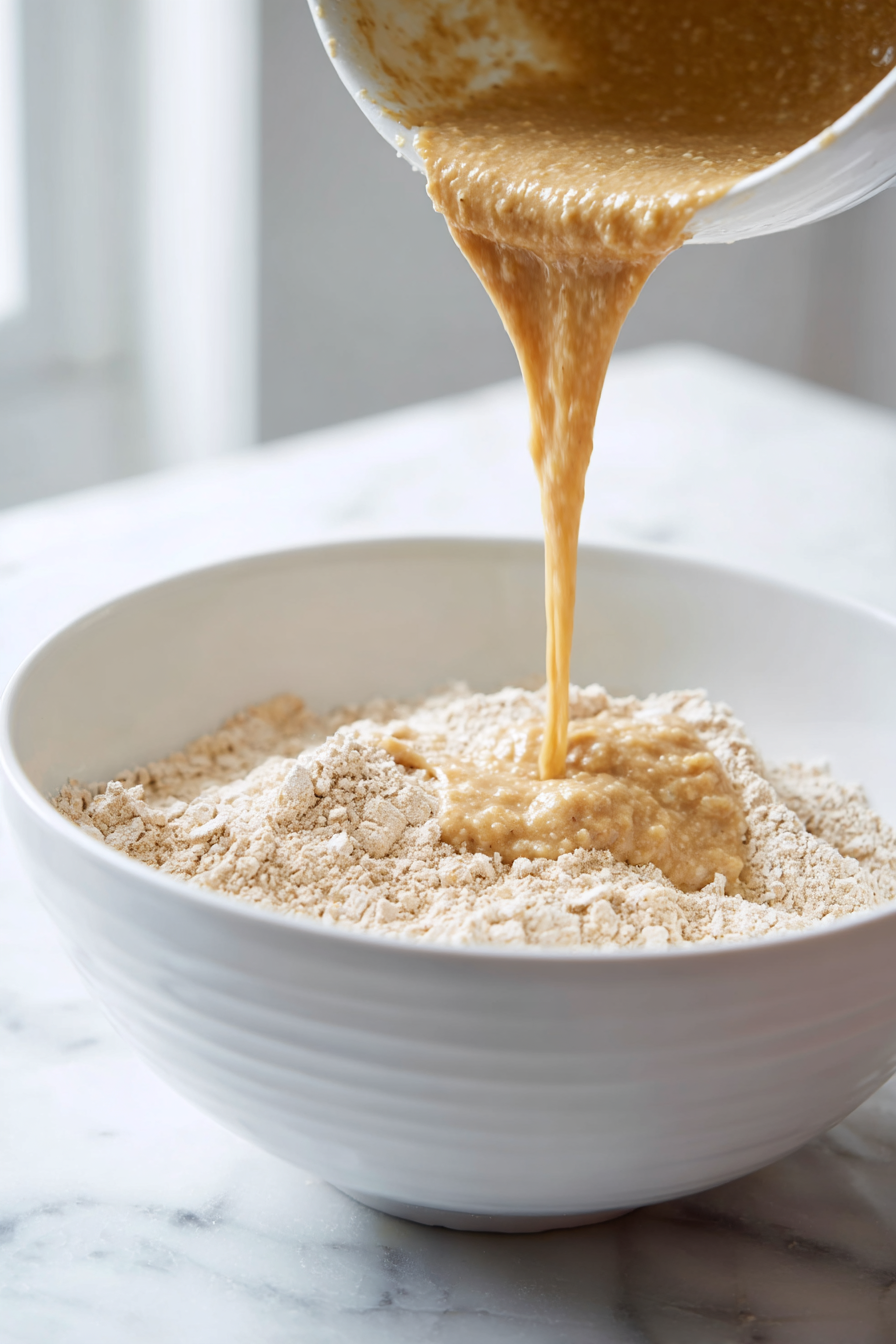 Pour the wet mixture into the dry ingredients