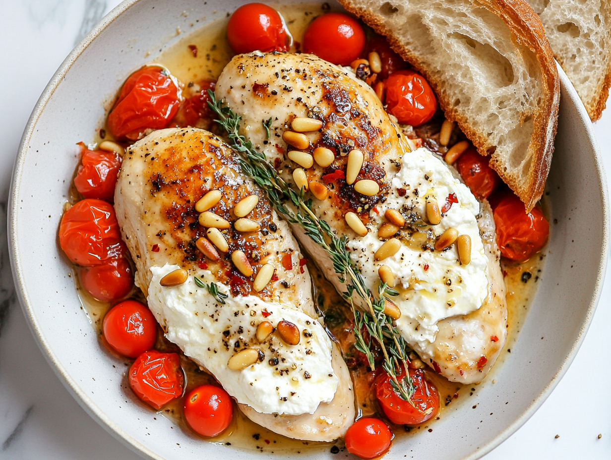 This image shows a beautifully plated dish of Southern salmon patties paired with chicken and sautéed cherry tomatoes, garnished with fresh herbs and ready to be enjoyed.