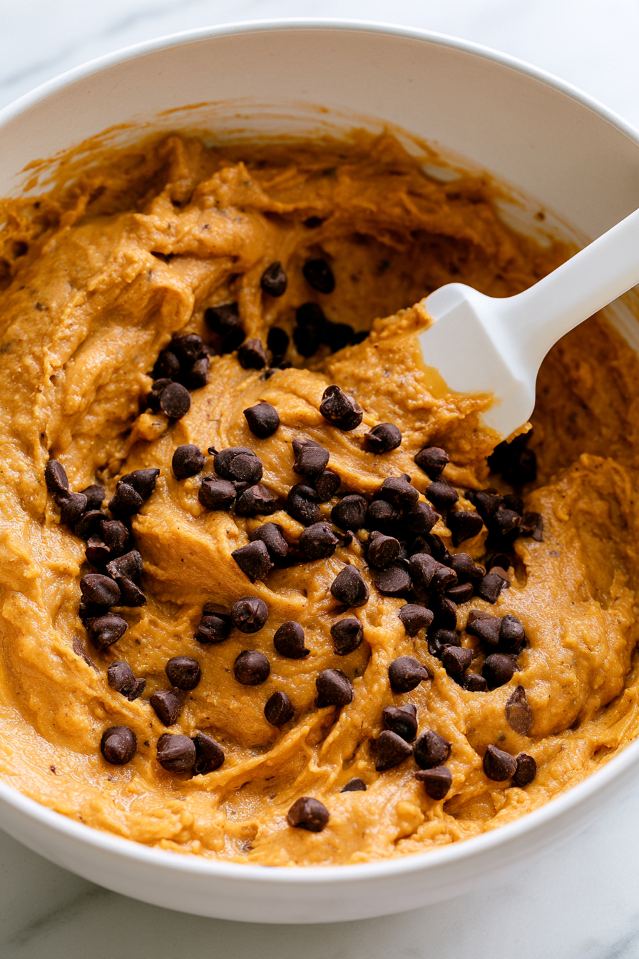 Transfer the batter to mixing bowl, gently fold in the mini chocolate chips