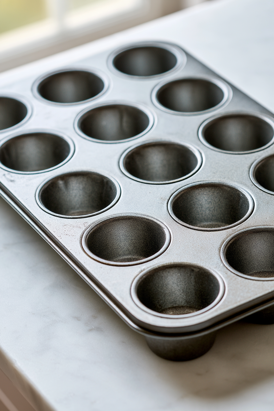 spraying a muffin pan with nonstick spray