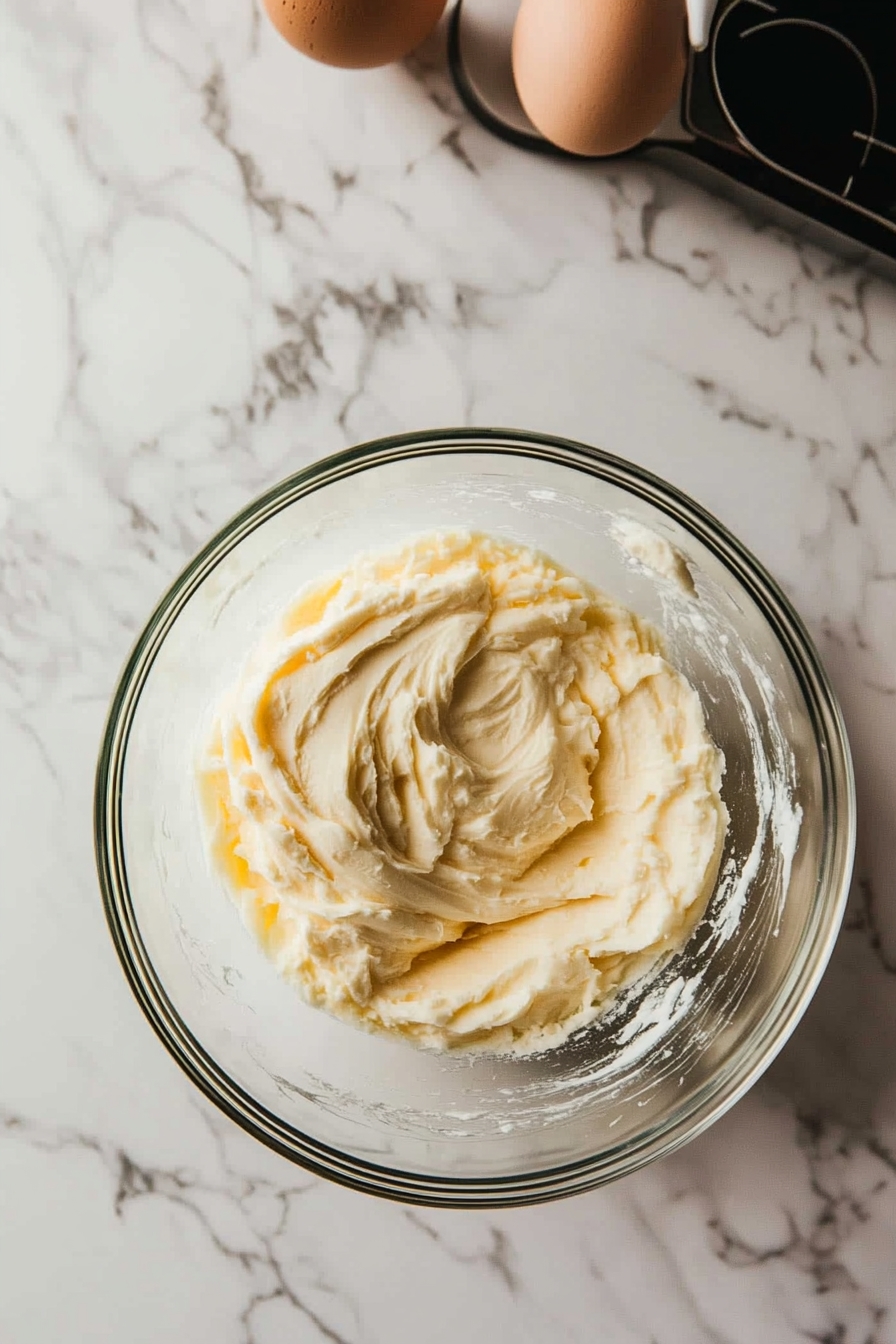 This image shows eggs being beaten with an electric mixer until light and fluffy, while sugar is gradually added to create a smooth mixture for the Nutella rolls sponge cake.