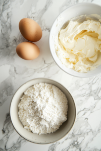 his image shows a mixing bowl filled with creamed butter and sugar as flour, baking soda, and sour cream are gradually added. The ingredients are being mixed together to form a thick and smooth cake batter. The mixer bowl has a spatula resting on the side, demonstrating the careful folding of wet and dry elements to achieve the perfect consistency.