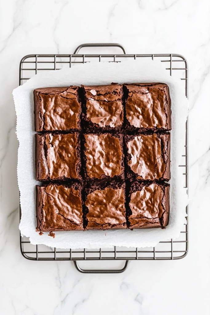 This image shows the freshly baked Nutella brownies cooling in the pan before being cut into squares and served, showcasing their fudgy, chocolatey texture.