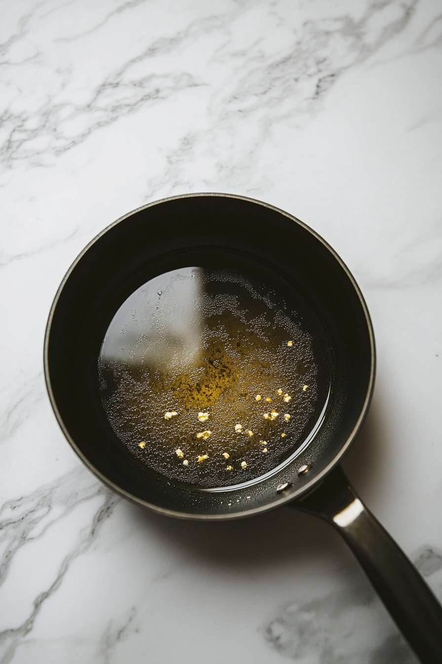 This image shows oil being heated in a large saucepan in preparation for popping the popcorn kernels, which will form the base for the marshmallow popcorn balls.