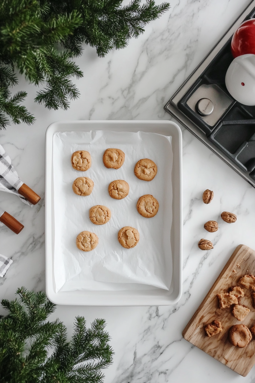 his image shows a baking tray being lined with parchment paper, preparing the tray for placing the protein oats cookie dough before baking.