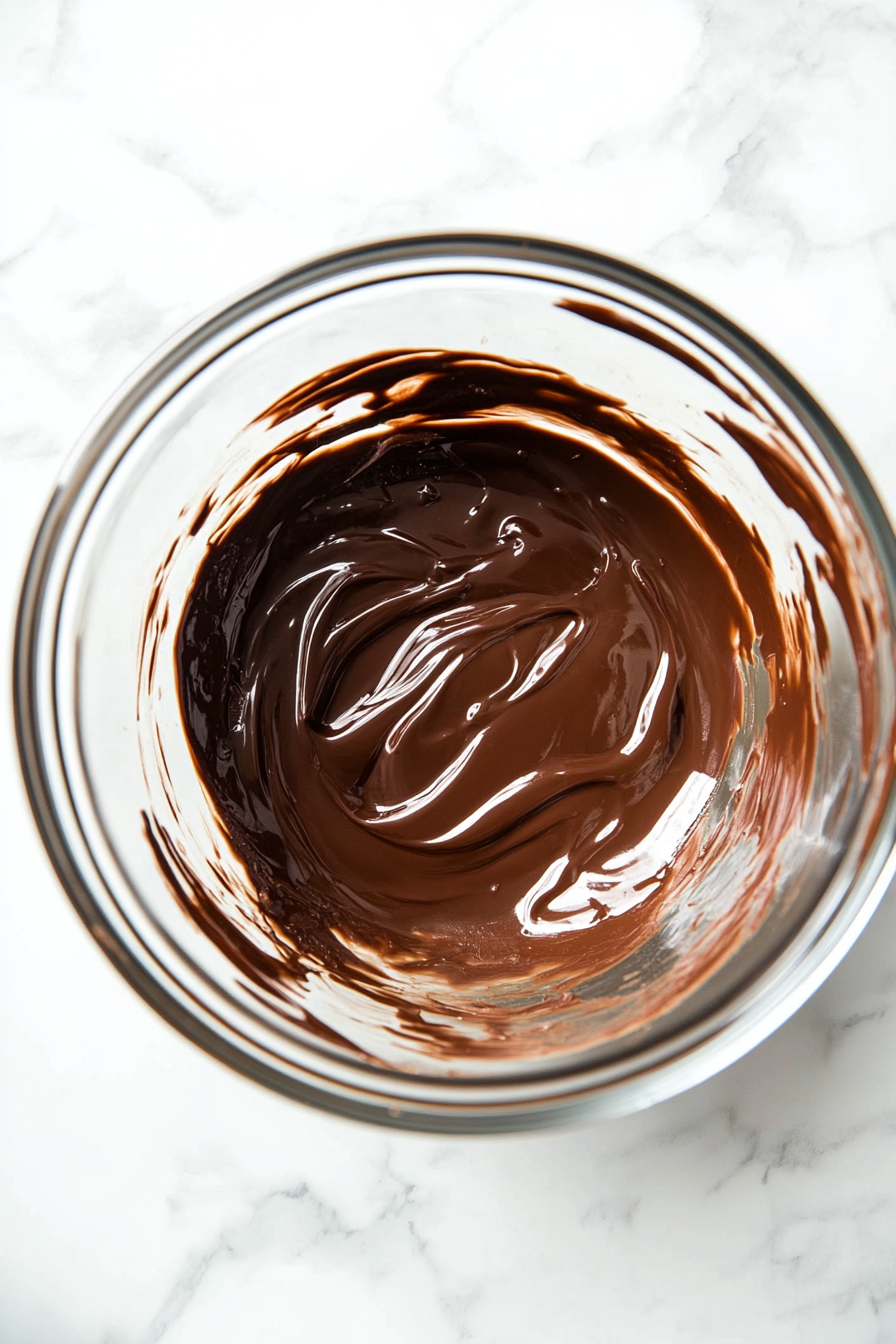 This image shows Nutella being mixed into the smooth, melted chocolate and butter mixture, enhancing the rich, nutty flavor of the brownie batter.