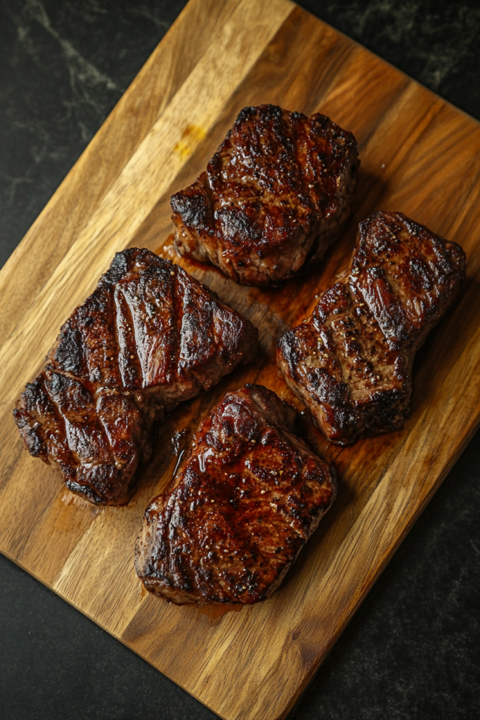 This image shows that the smoked ribeye steak is resting on a cutting board, covered with foil. This allows the juices to redistribute, ensuring the steak remains tender and juicy.