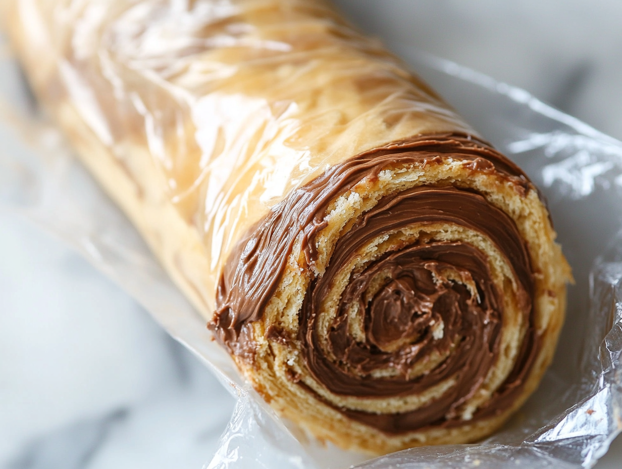 This image shows a close-up of Nutella rolls, featuring soft and fluffy pastry layers swirled with creamy Nutella, perfect for a sweet treat or breakfast indulgence.