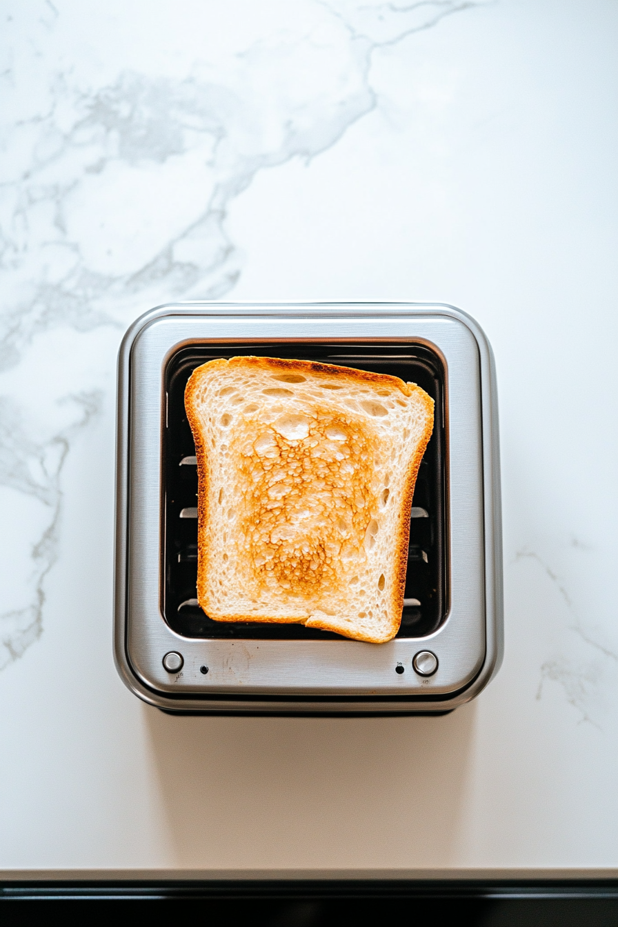 This image shows a slice of bread being toasted until golden brown and crisp, creating the perfect base for creamy avocado in the avocado toast recipe.