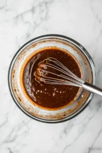 This image shows the spring roll dipping sauce being warmed in a small saucepan over medium heat just before serving, creating a warm and fragrant dip for spring rolls.