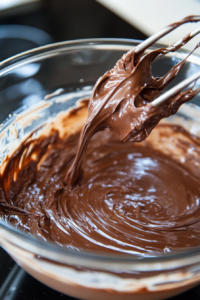 This image shows an egg, vanilla extract, and Nutella being added to the creamed butter and sugar mixture, creating a rich and smooth cookie batter.