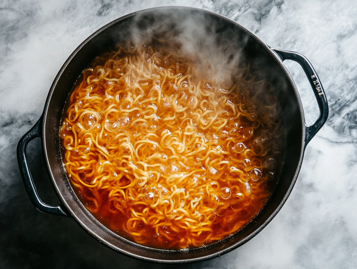 This image shows a bowl of vegan chicken noodle soup, featuring tender noodles, chunks of vegan chicken, sliced carrots, celery, and onion, all in a savory broth. The soup is garnished with fresh herbs and served with a spoon, ready to be enjoyed.