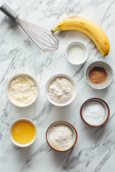 This image shows ingredients of banana mug cake