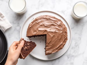 This image shows a fully frosted chocolate Nutella cake with a smooth Nutella topping, ready to be served as a decadent dessert, perfect for any occasion.