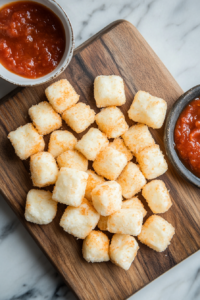 This image provides a close-up view of homemade cheese curds, emphasizing their soft texture and light salt coating, capturing the essence of these savory, fresh treats.