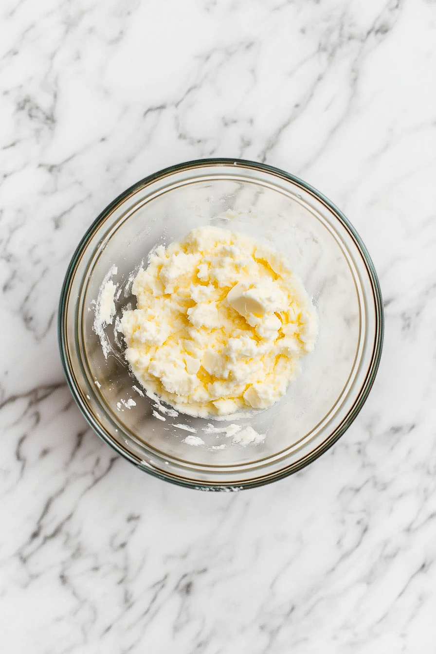 This image shows butter and sugar being creamed together in a mixing bowl with an electric mixer, creating a light and fluffy base for the Nutella cookie dough.