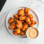 This image showcases a plate of crispy and cheesy Copycat Texas Roadhouse Rattlesnake Bites, beautifully arranged with a variety of dipping sauces, highlighting their golden brown exterior and melty interior, perfect for sharing as an irresistible appetizer.