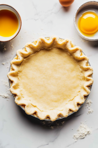 This image shows chilled pie dough being rolled out and carefully placed into a pie dish, ready to be shaped and crimped for the pumpkin pie