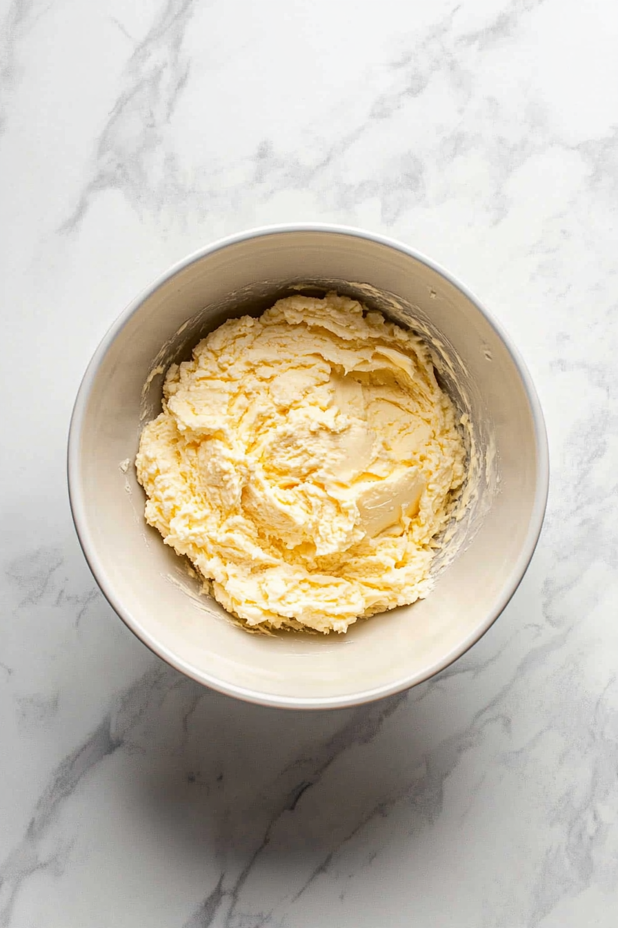 This image shows eggs, yogurt, and vanilla extract being beaten into the creamed butter and sugar mixture, creating a smooth and creamy wet ingredient mixture for the muffin batter.