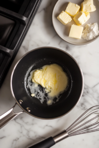 This image shows butter melting in a saucepan, the first step in making the cinnamon and brown sugar dipping sauce.