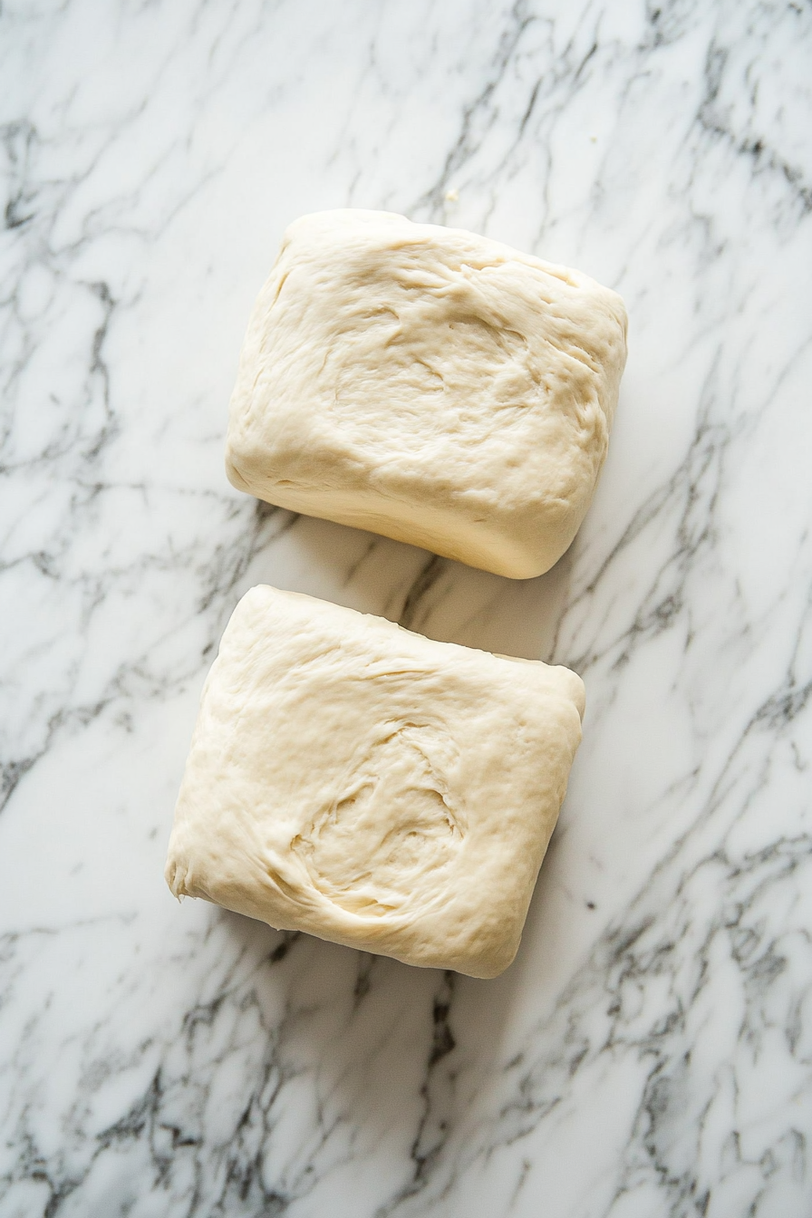 This image shows the risen dough being shaped into loaves and rolled to fit into well-oiled loaf pans, ready for a second rise.