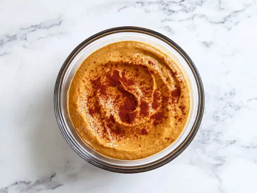 this image shows pumpkin cream dip in a glass bowl